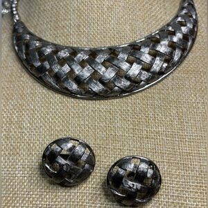 Woven Cresent Collar Necklace with Woven Earrings Set